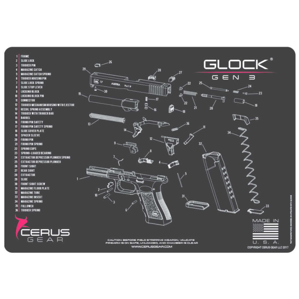 Cleaning Equipment Cerus Gear 4.50" GLOCK GEN 3 SCHEMATIC GRAY/PINK • Model: 4.50"